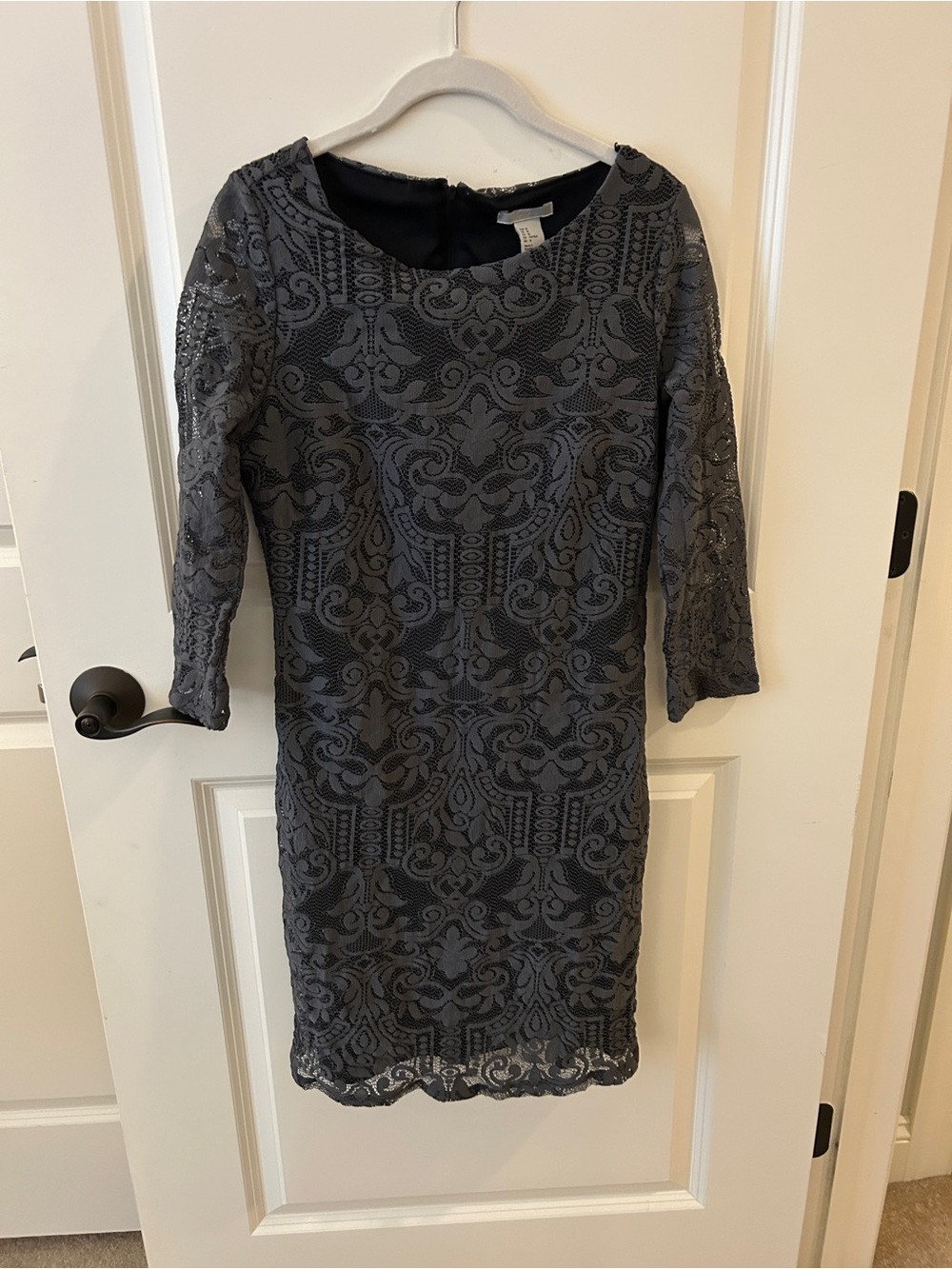 H&M Charcoal Gray Lace Midi Dress - Three-Quarter Sleeves